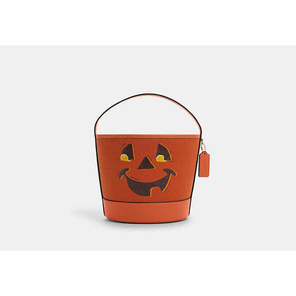 NWT 🎃 COACH 🎃 2025 TRICK OR TREAT Bucket Bag JACK-O'-LANTERN ❤Cotton/Leather - Picture 1 of 3